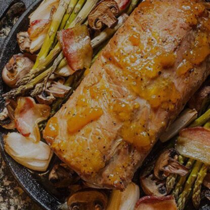 Peach Brined Pork Loin and Savoury Vegetables